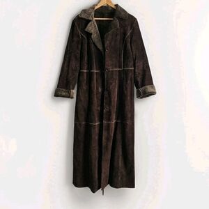 Winlit Woman Chocolate Full Length Genuine Leather Suede Coat Size M Fur Lined